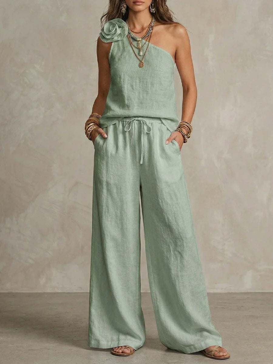 Conjunto Bicolor Elegante - Camisa Sin Mangas y Pantalones