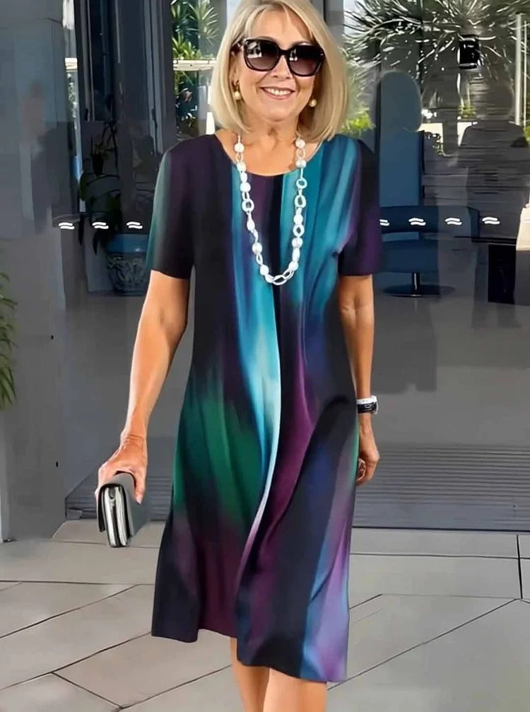 Rosara - Vestido Medio Impreso Suelto y Cómodo