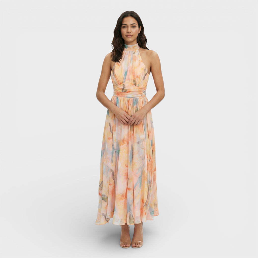 Vestido Maxi Estampado Acuarela Halter