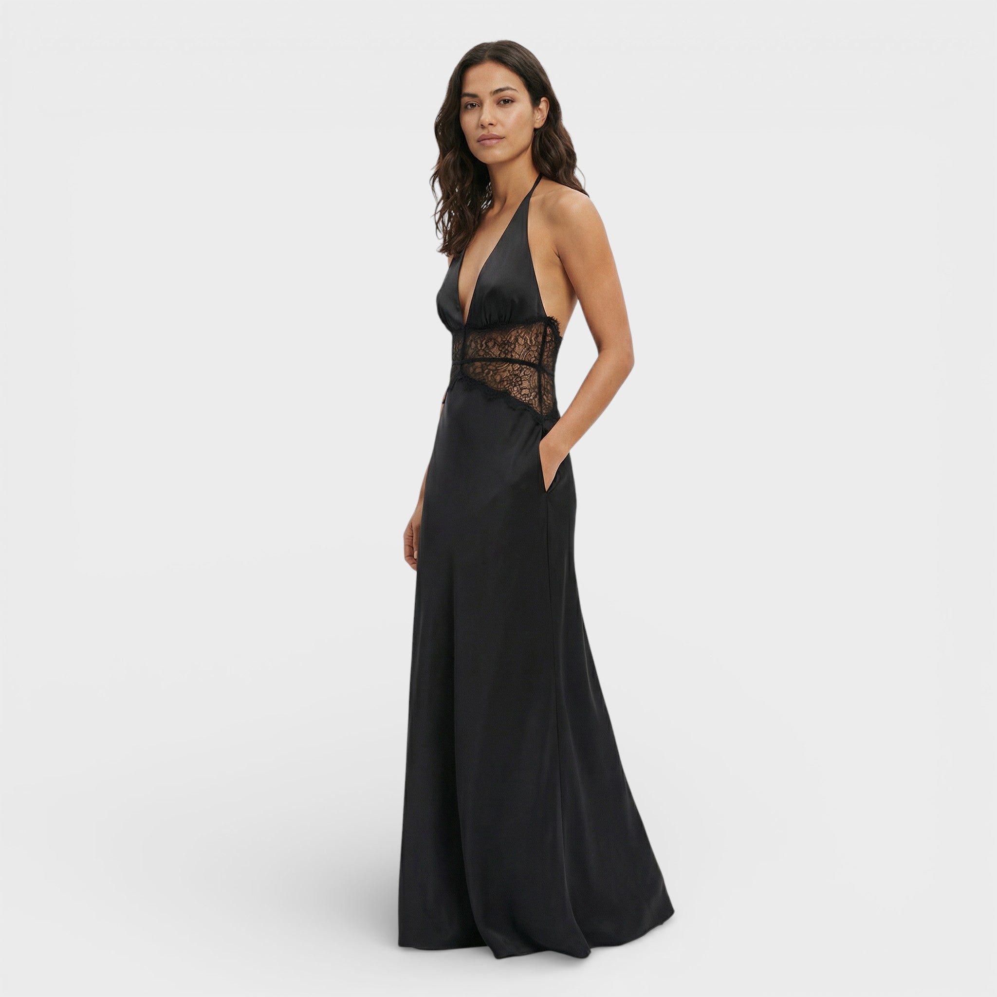 Vestido Largo Halter Espalda Abierta