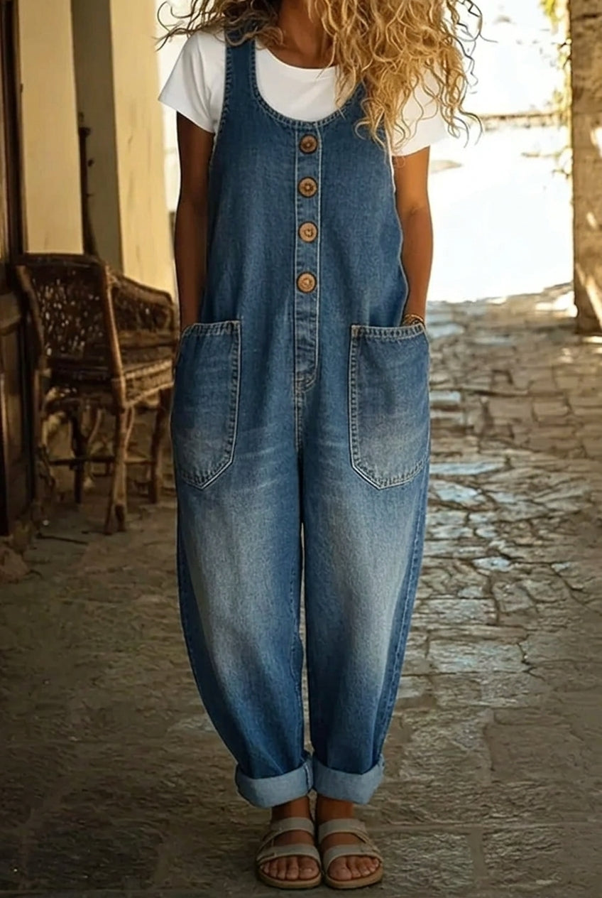 Nancy | Pantalón Salopette de Denim de Algodón Lavado Vintage