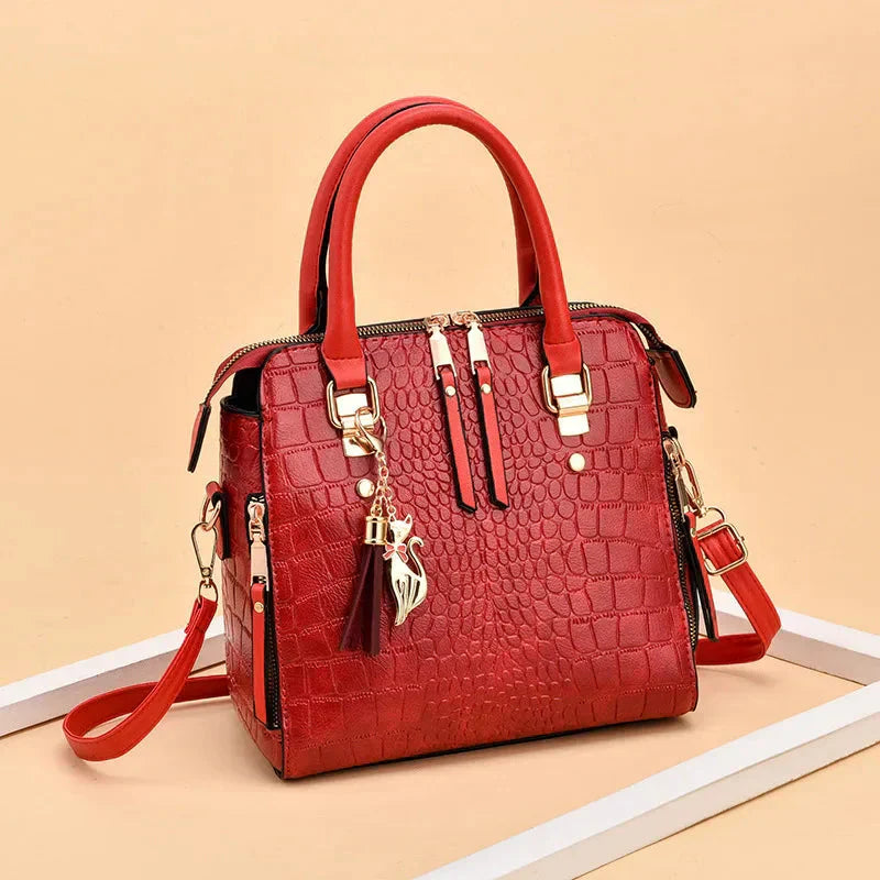 Bolso de Cuero con Relieve de Cocodrilo