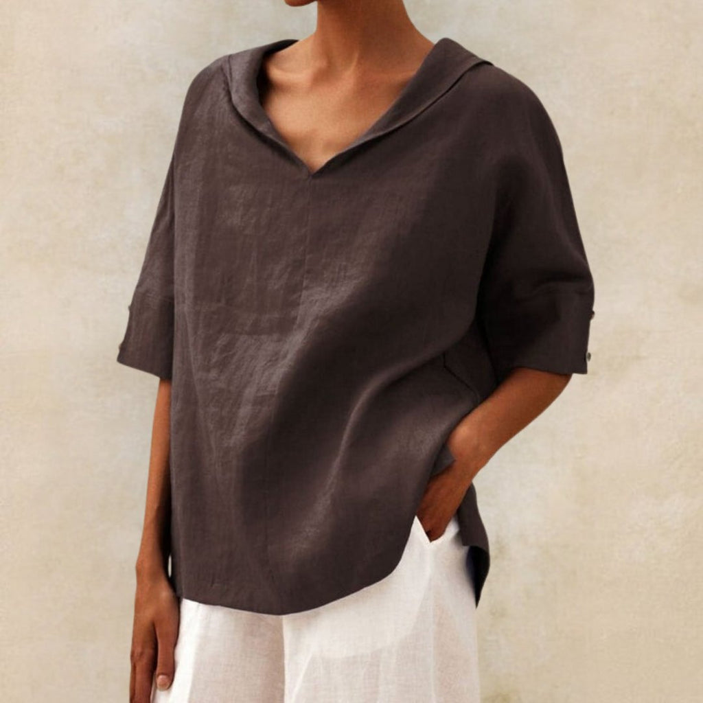 BLUSA CLÁSICA DE LINO YLVIE CON ESCOTE EN V