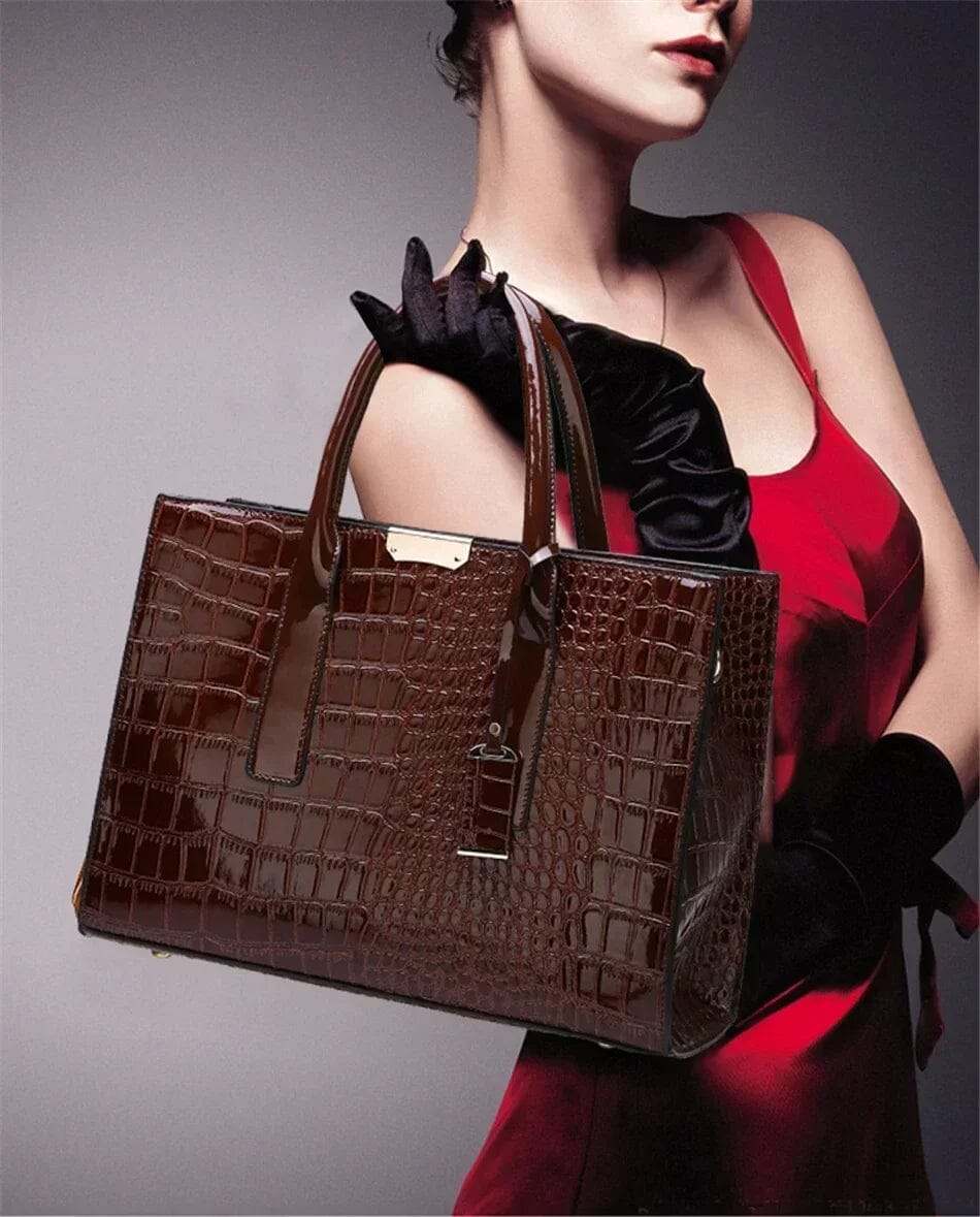Bolso de Mano de Cuero con Estampado de Cocodrilo de Nueva York