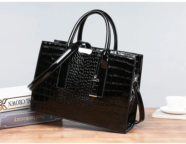 Bolso de Mano de Cuero con Estampado de Cocodrilo de Nueva York