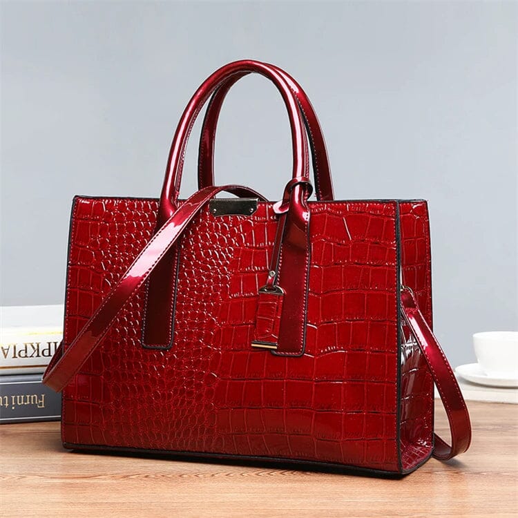 Bolso de Mano de Cuero con Estampado de Cocodrilo de Nueva York