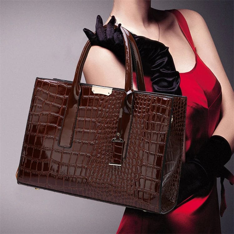 Bolso de Mano de Cuero con Estampado de Cocodrilo de Nueva York