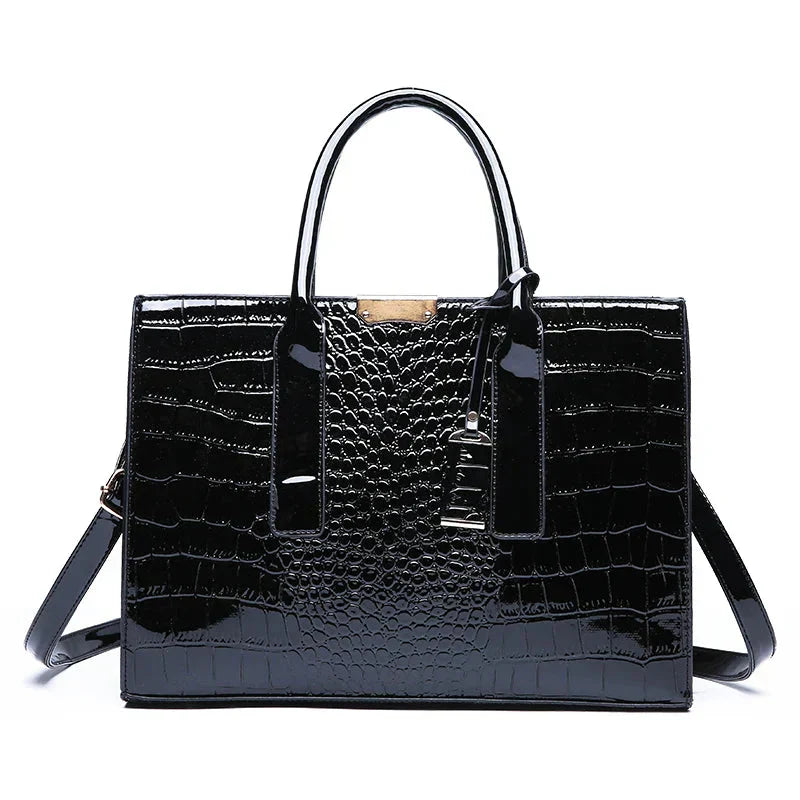 Bolso de Mano de Cuero con Estampado de Cocodrilo de Nueva York