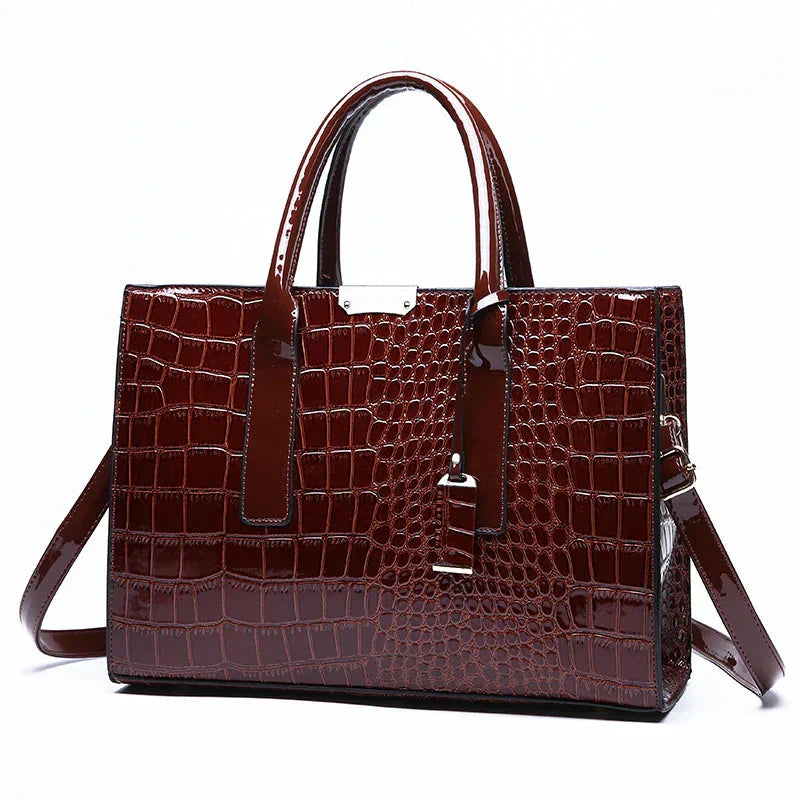Bolso de Mano de Cuero con Estampado de Cocodrilo de Nueva York