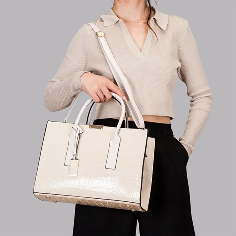 Bolso de Mano de Cuero con Estampado de Cocodrilo de Nueva York