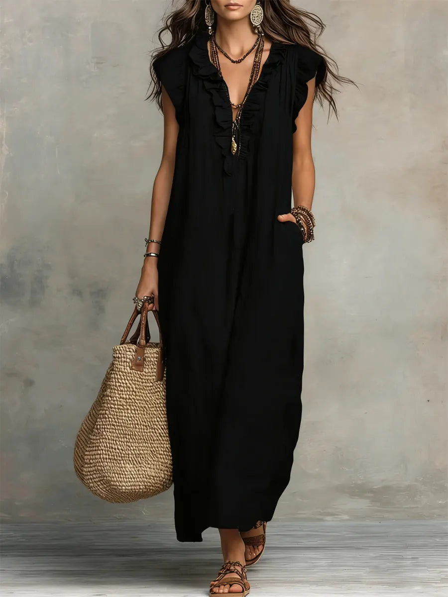 Vestido Largo Bohemio para Mujer en Lino y Algodón - Corte Fluido Elegante