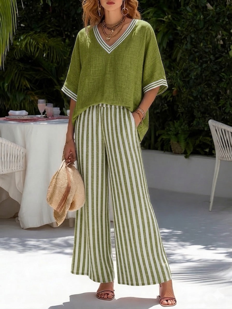 Amélia | Conjunto Elegante y Casual de Lino y Algodón con Rayas