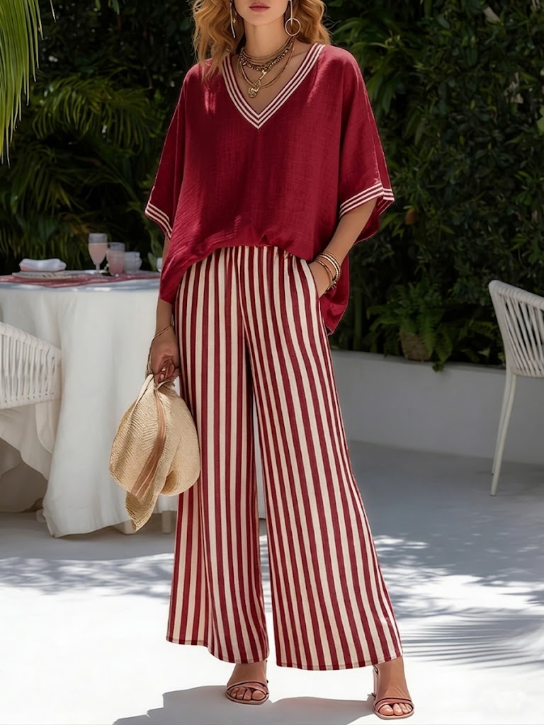 Amélia | Conjunto Elegante y Casual de Lino y Algodón con Rayas
