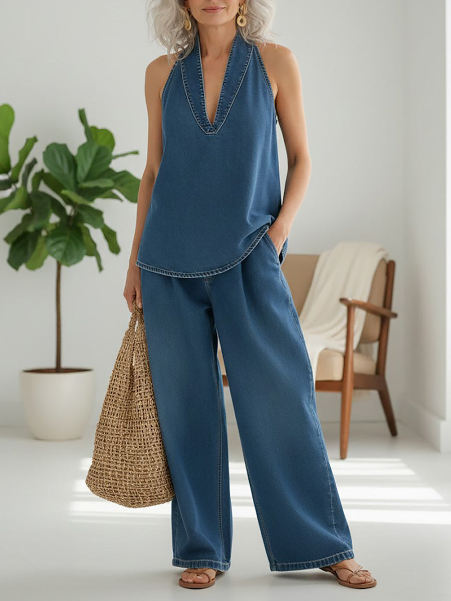 Saylor - Conjunto de Dos Piezas en Denim Lavado Vintage