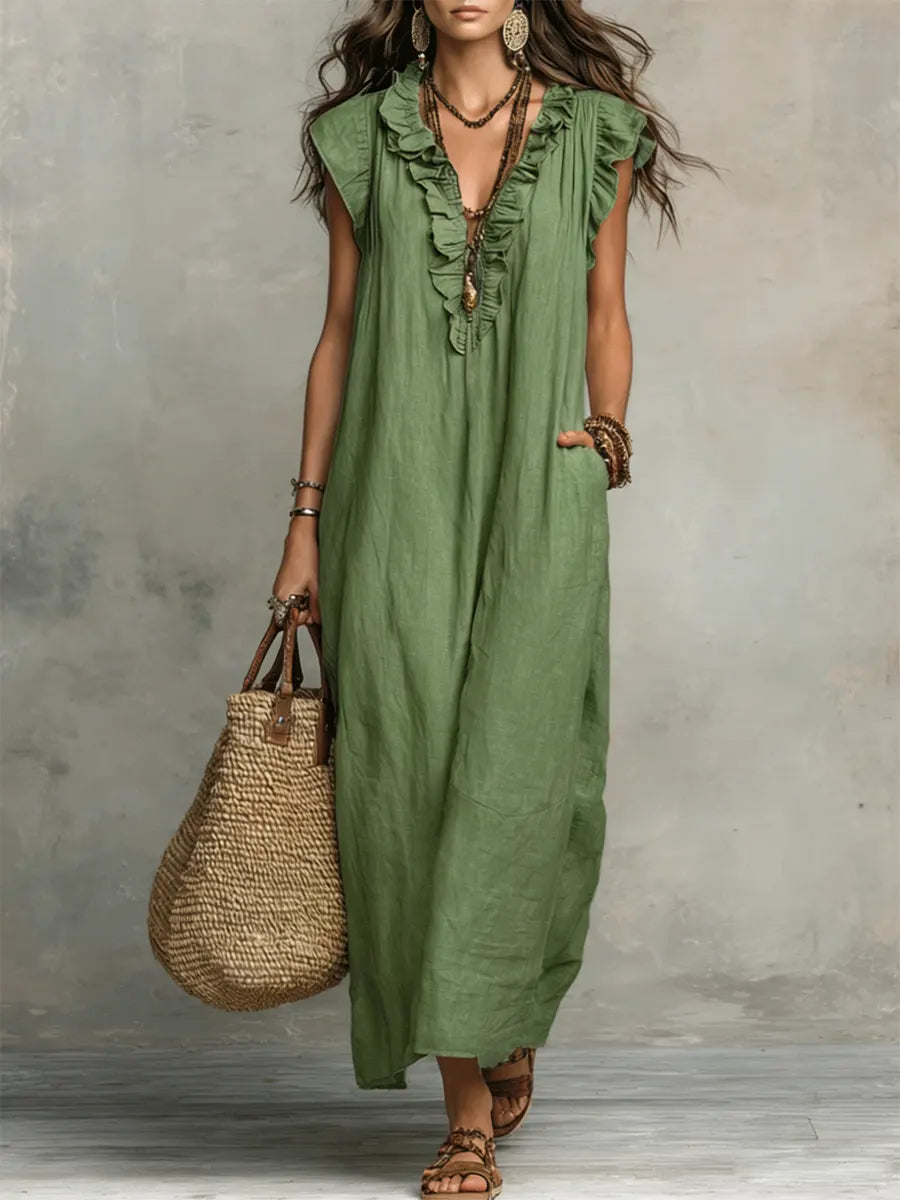 Vestido Largo Bohemio para Mujer en Lino y Algodón - Corte Fluido Elegante
