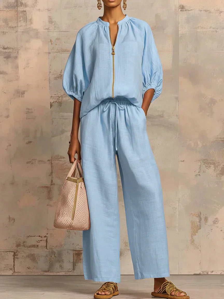 Alba | Camisa de Botones Relajada y Pantalones de Pierna Ancha Coordinados