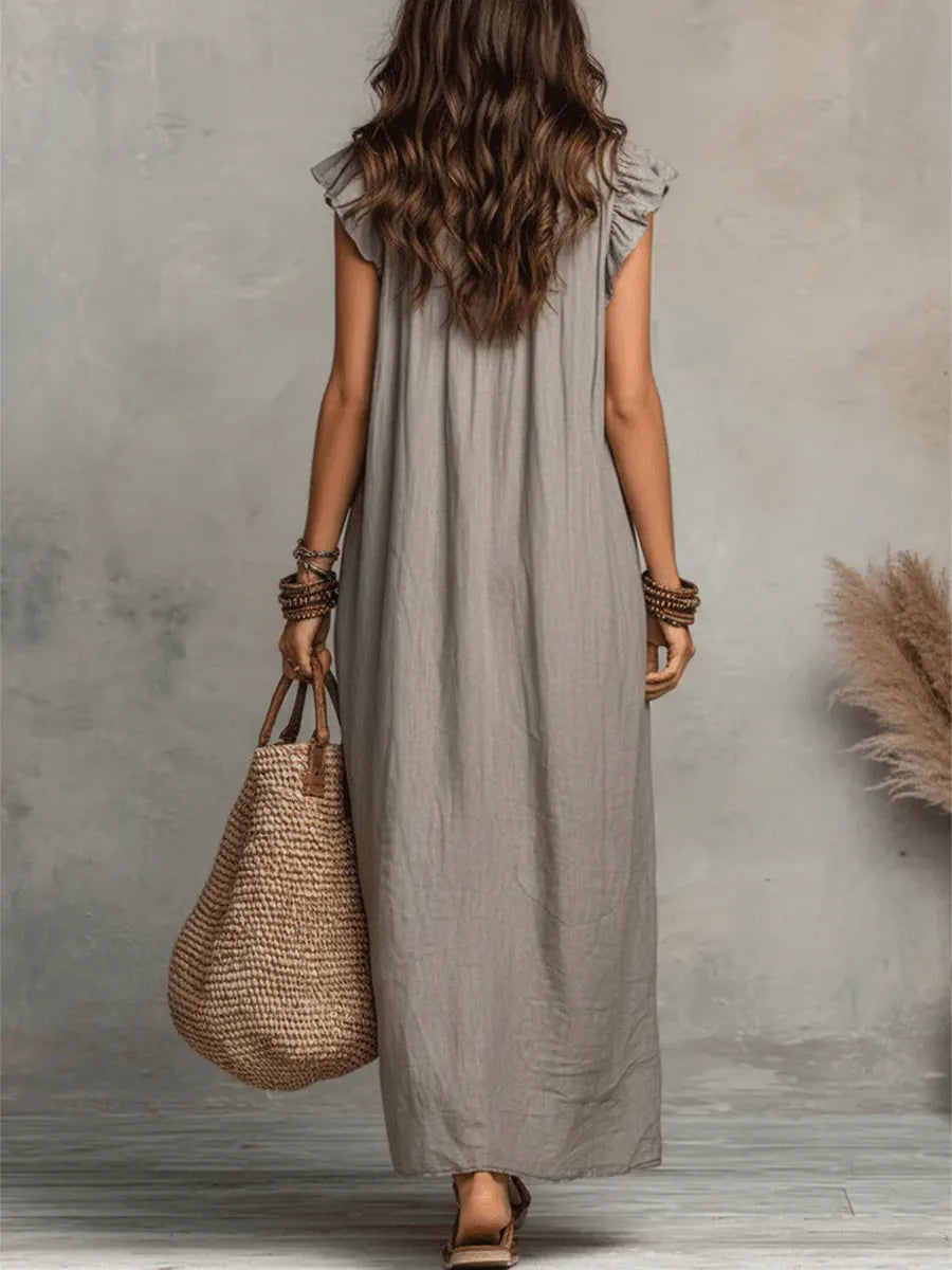Vestido Largo Bohemio para Mujer en Lino y Algodón - Corte Fluido Elegante