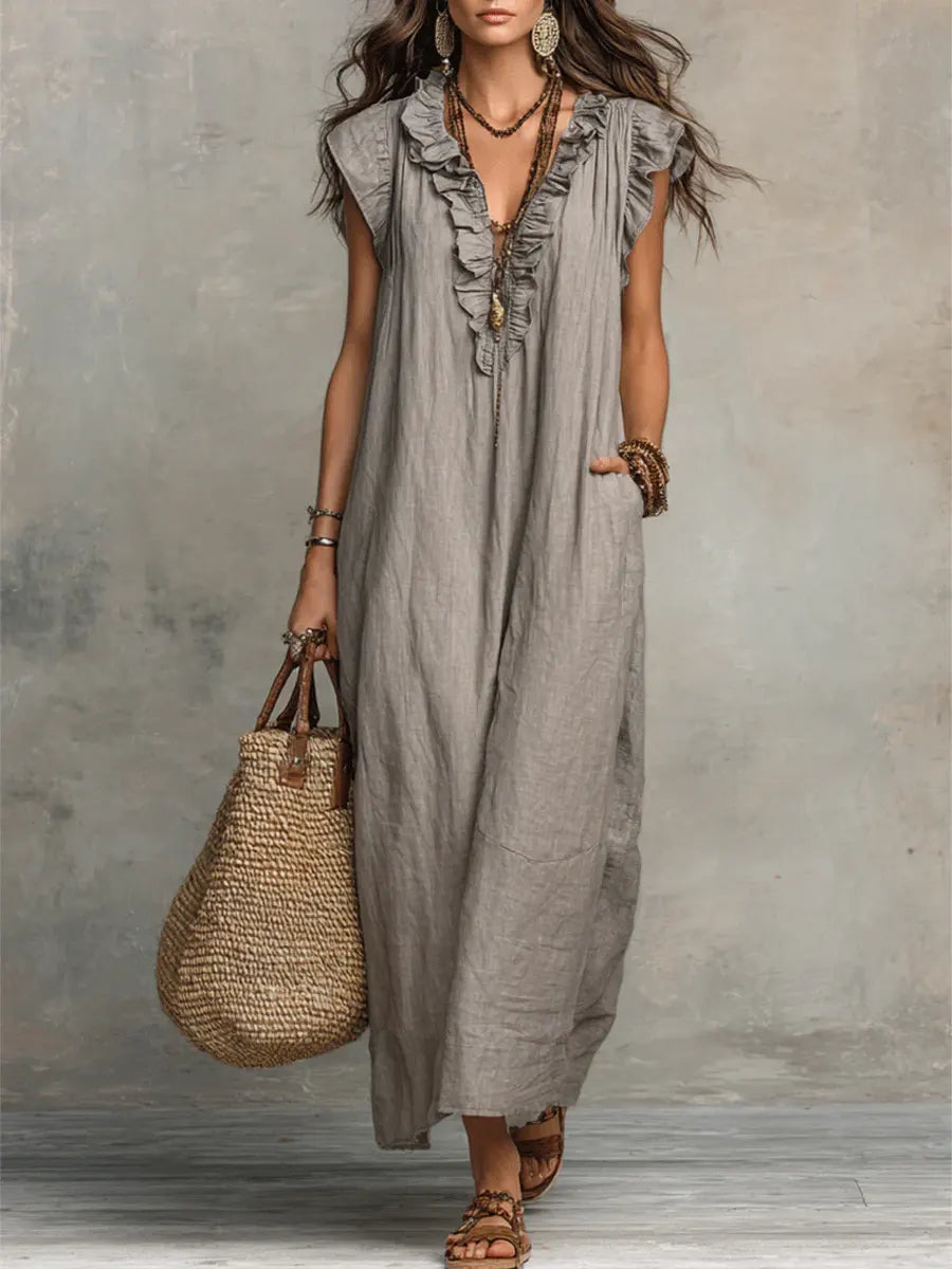 Vestido Largo Bohemio para Mujer en Lino y Algodón - Corte Fluido Elegante
