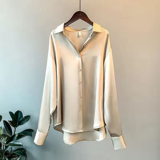 Olivia - Blusa de Satén Brillante de Manga Larga