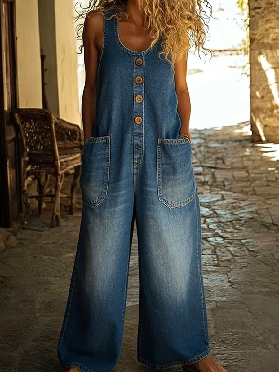 Nancy | Pantalón Salopette de Denim de Algodón Lavado Vintage