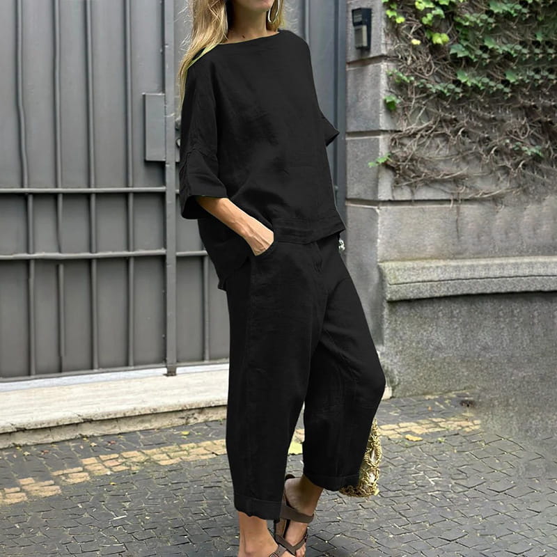 EMMA – CONJUNTO DE DOS PIEZAS DE ALGODÓN-LINO CASUAL