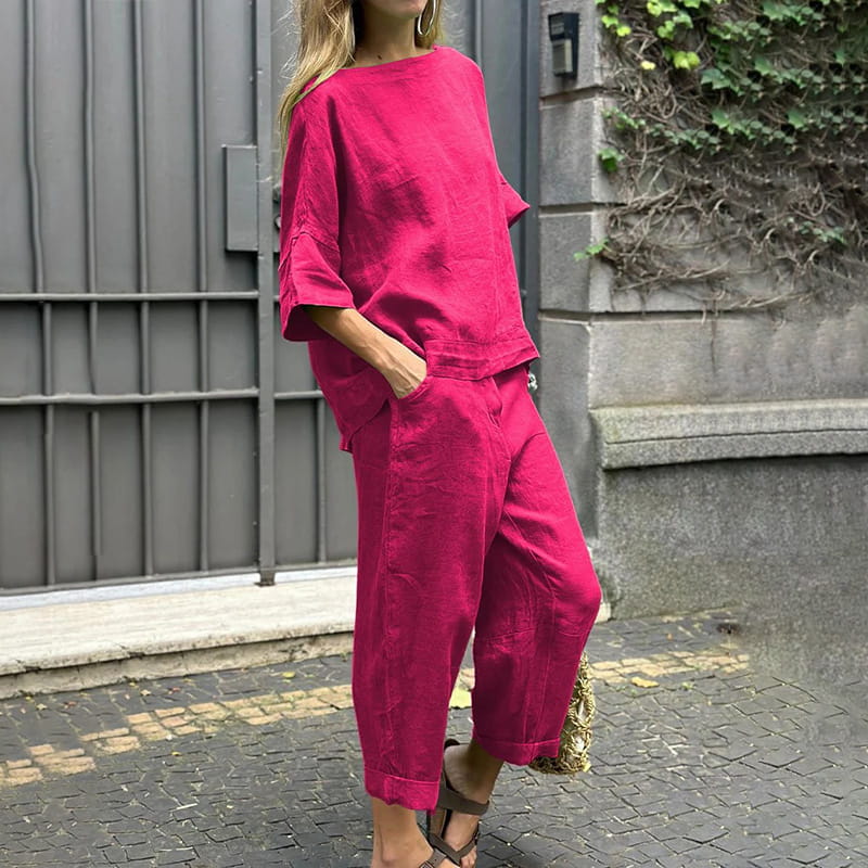 EMMA – CONJUNTO DE DOS PIEZAS DE ALGODÓN-LINO CASUAL