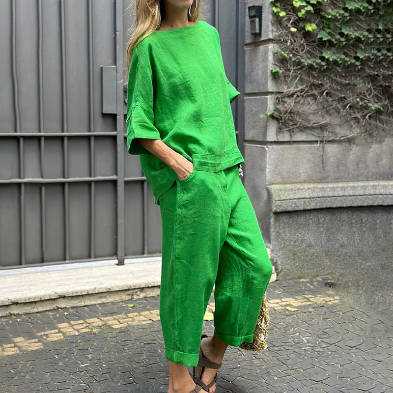 EMMA – CONJUNTO DE DOS PIEZAS DE ALGODÓN-LINO CASUAL