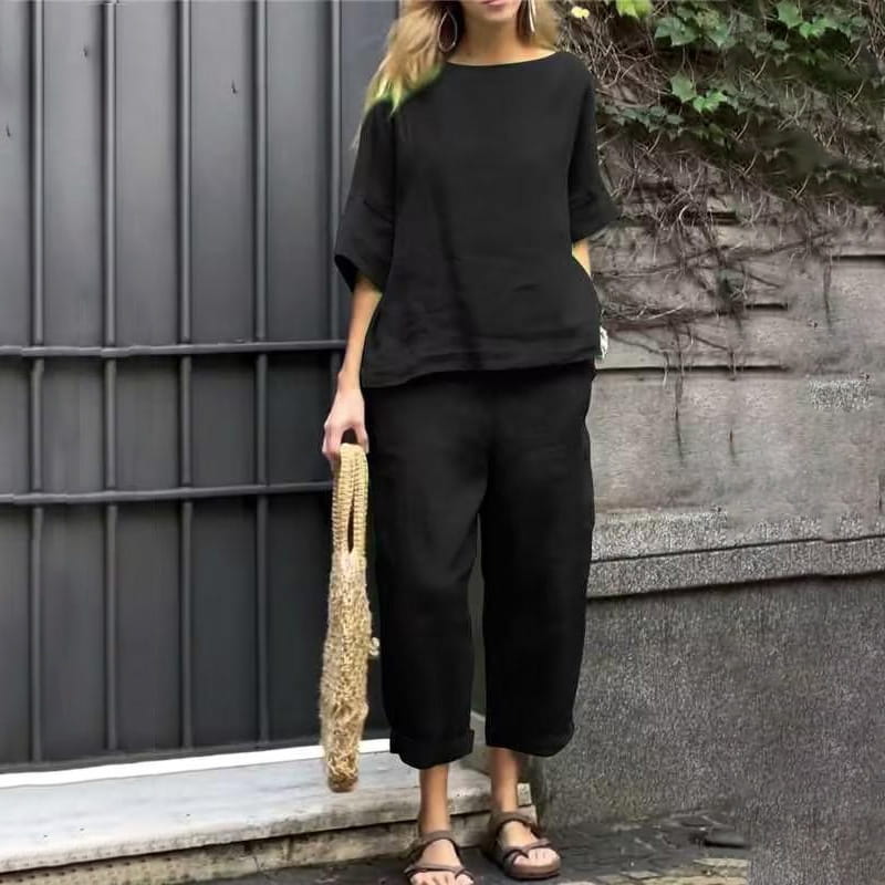 EMMA – CONJUNTO DE DOS PIEZAS DE ALGODÓN-LINO CASUAL