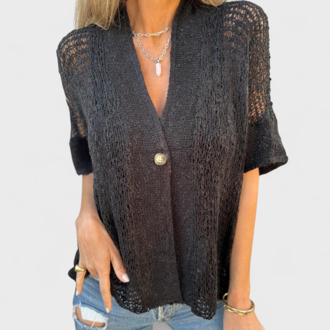Varrea - Blusa de mujer de color sólido con un botón