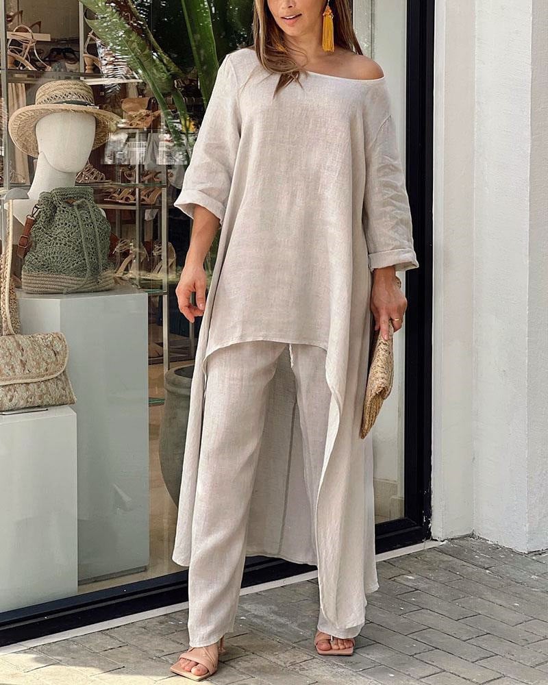 EVELISSE – CONJUNTO DE TRAJE DE LINO PARA LA ELEGANCIA DE PRIMAVERA Y VERANO