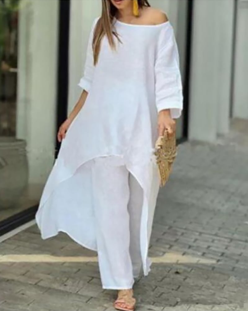 EVELISSE – CONJUNTO DE TRAJE DE LINO PARA LA ELEGANCIA DE PRIMAVERA Y VERANO