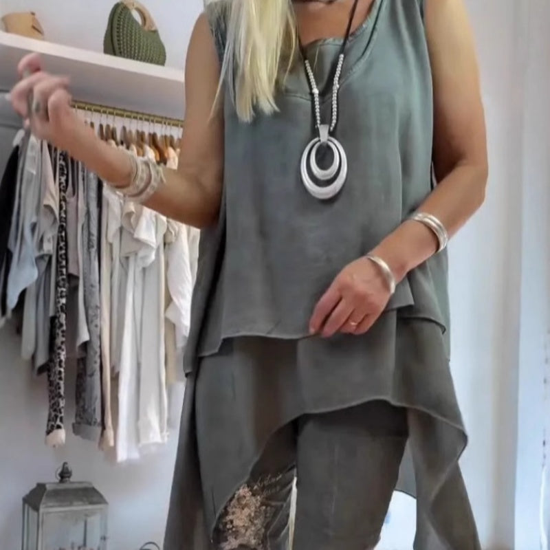 Ora - Conjunto de Dos Piezas para Mujeres: Top Sin Mangas y Pantalones Impresos