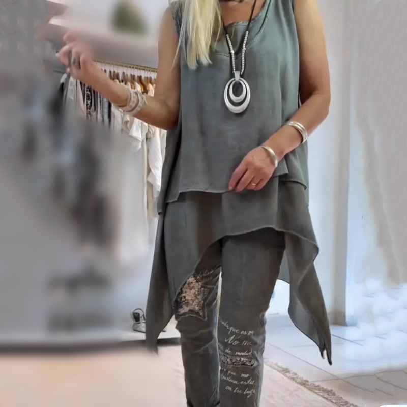 Ora - Conjunto de Dos Piezas para Mujeres: Top Sin Mangas y Pantalones Impresos
