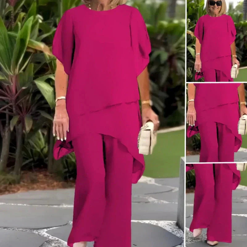 Conjunto con pantalones palazzo drapeados