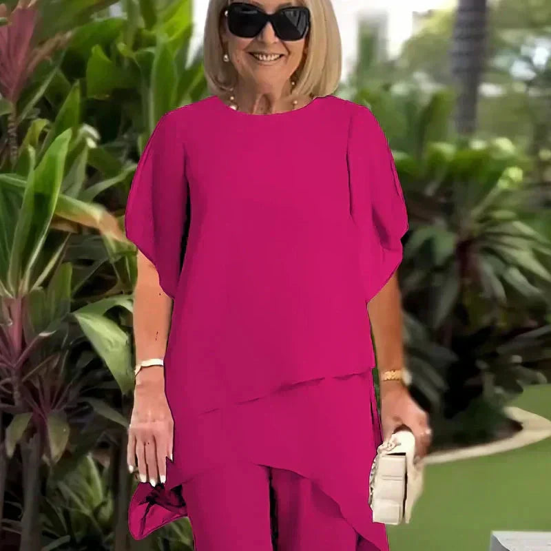 Conjunto con pantalones palazzo drapeados