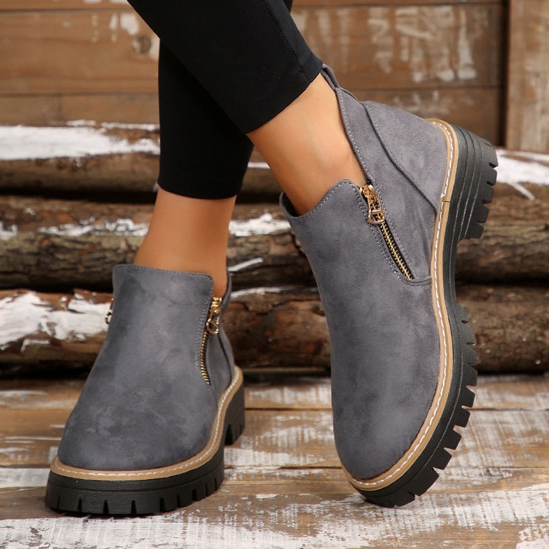 Botas de mujer con puntera redonda y cremallera lateral