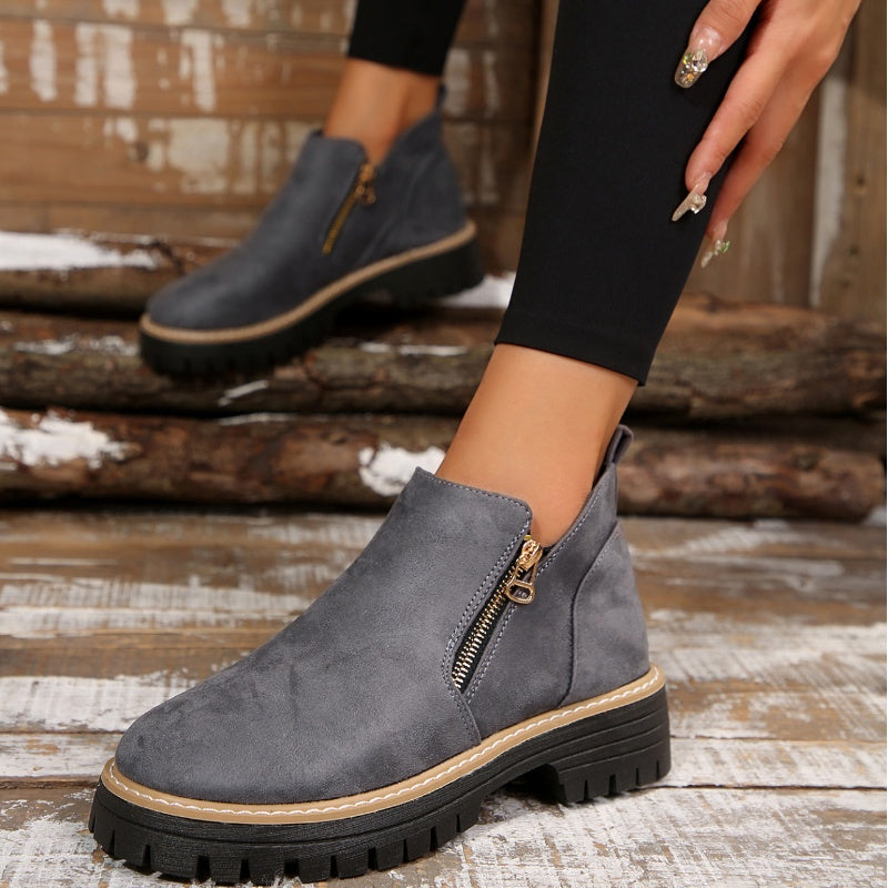 Botas de mujer con puntera redonda y cremallera lateral