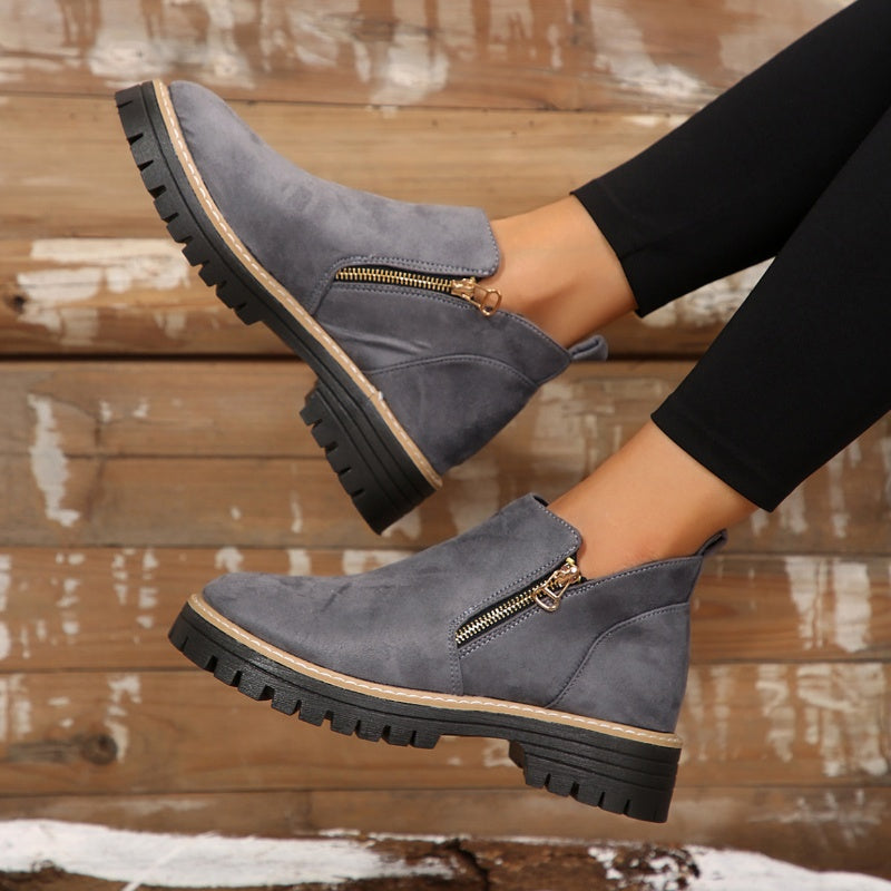 Botas de mujer con puntera redonda y cremallera lateral