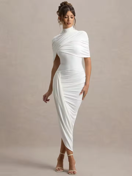 Taylor - Vestido Maxi Asimétrico con Capa Torcida